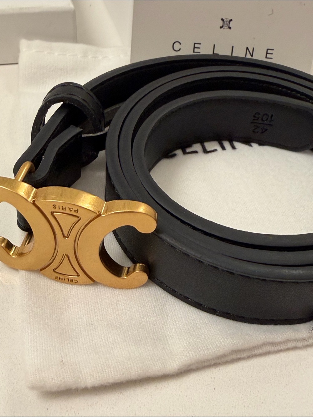 Celine Black Leather Belt with Gold Double C Buckle - Picture 2 of 11